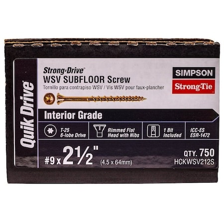 Simpson Strong-Tie Strong-Drive Collated Screw, No 9 Thread, 2-1/2 in L, Rimmed Flat Head, Zinc Plated HCKWSV212S