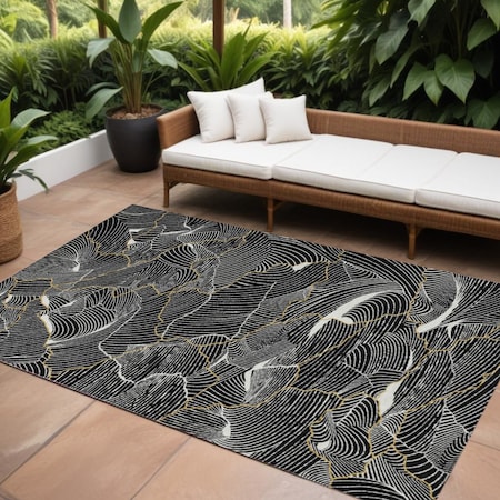 Homeroots 10' X 14' Black Ivory And Gold Abstract Washable Indoor Outdoor Area Rug 601037