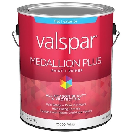 Valspar Medallion Plus 2500 Latex Paint, Acrylic Base, Flat Sheen, White Base, 1 gal, Plastic Can 028.0025000.007
