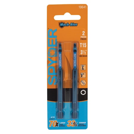 Spyder T15 x 3-1/2-Inch Mach-Blue Driver Bit, 2PK 19641