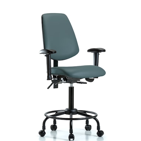 Blue Ridge Ergonomics Medium Bench Chair Adjustable Arms, 23" to 31" Height, Vinyl, Colonial Blue BR-VMBCH-MB-RT-T1-A1-RC-8546