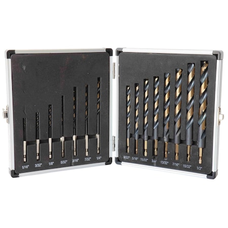 Drill America 15 Piece Quick Change Hex Shank Drill Bit Set 1/16" - 1/2" Plastic Case KFDHEX15-PC