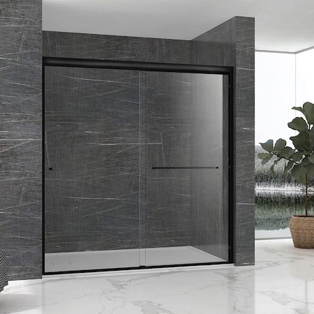 Fab Glass And Mirror Economy Semi Frameless Double Sliding Shower Door 44in. -48in. W x 62-3/8in. H Clear Tempere SHSO48X62MB