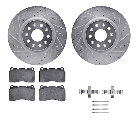 Dynamic Friction Co DFC Rotors-Drilled & Slotted-Silver w/ EURO 5000 Ceramic Brake Pads Incl Hdw 7612-46018