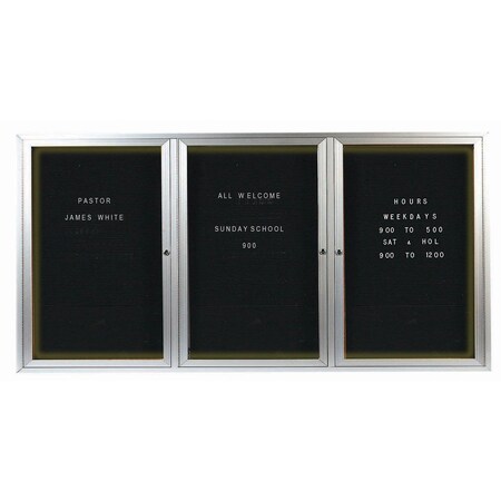 Aarco Illuminated Enclosed Letter Board Directory w/ Clear Satin Anodized Al Frame, 48''Hx96''W 3 Doors ADC4896-3I