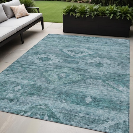 Homeroots 5' X 8' Teal Blue And Aqua Southwestern Washable Indoor Outdoor Area Rug 588733