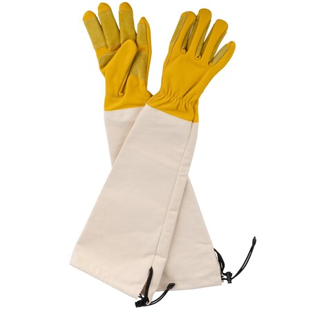 Kings County Tools Long Garden Gloves Breathable Canvas Thorn Proof Leather Gardening Gloves w/ Arm Guard Gauntlet GW03P03-27