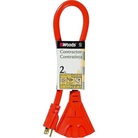 Southwire Extension Cord, 3 Outlets, Orange, 2 ft 990824