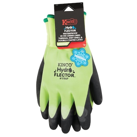 Kinco HydroFlector Mens Medium Hi-Vis Green Waterproof Latex Coated Winter Work Glove 1786P-M