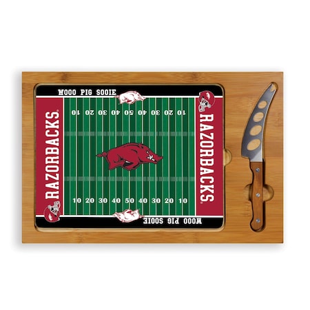 Picnic Time Family Of Brands NCAA Arkansas Razorbacks Football Field Icon Glass Top Cutting Board & Knife Set 910-00-505-034-0