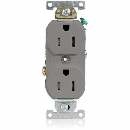 Leviton Straight Blade Receptacle, 5-15R, 15 A, 125V AC, 2 Pole, 3 Wire, Flush Mount, Single, Gray TCR15-GY