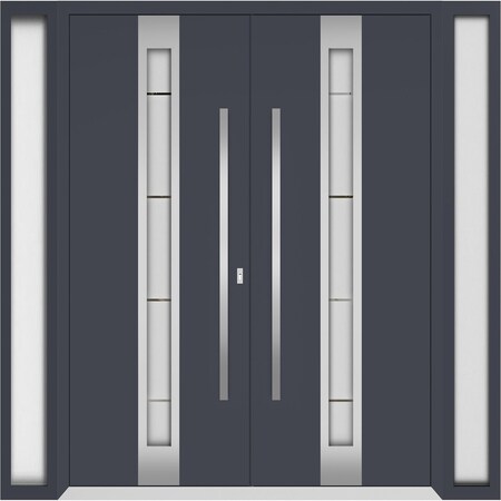 Vdomdoors Metal Double Doors Deux 1717 Gray Graphite Frosted Glass 2 Sidelights Entry Modern Painted 96x80 (W DEUX1717DEXD-GRE-W12+72+12xH80-RH-I