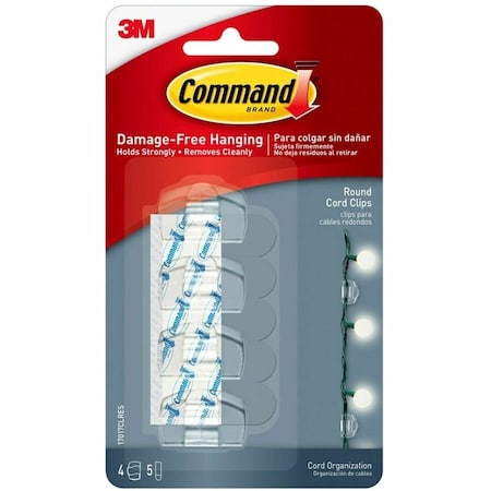 Command Cable Clip, Plastic, 5 mm Bundle Dia., Clear, 1-1/4 in L 17017CLRES