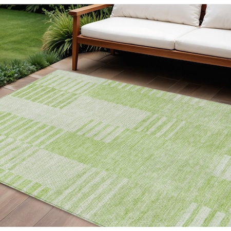 Homeroots 8' X 10' Artichoke Green And Mint Green Striped Washable Indoor Outdoor Area Rug 581632