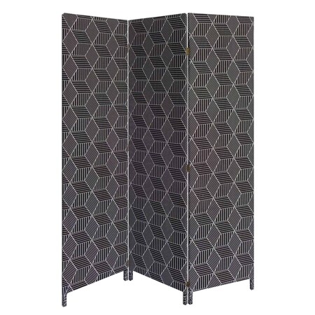 Homeroots 71" Black and White Fabric Folding Three Panel Screen Room Divider 379910