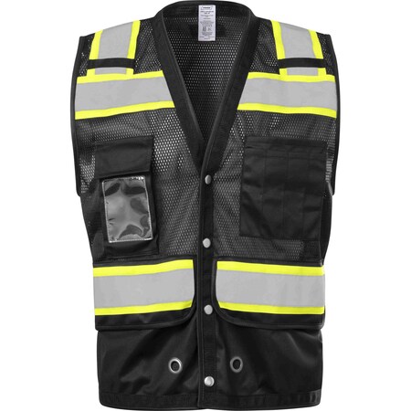 Ironwear Type O Class 1 Contrast Snap Button Reflective Safety Vest (Black, 3X-Large 1249-BKS-RD-3XL