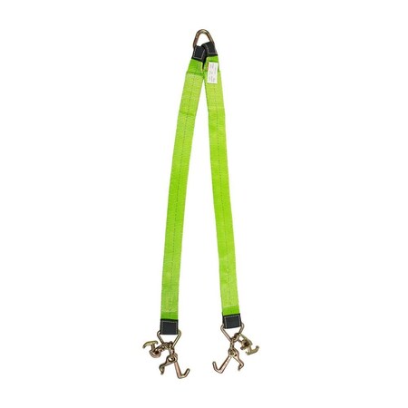 Mytee Products V Bridle Strap 3in x 48in Leg w/ RTJ Clusters, Hi-visible/Abrasion Green Webbing VStrap-0348RTJ