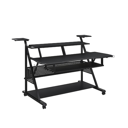 Homeroots 67" Black Wood and Metal Rolling Computer Desk 491535