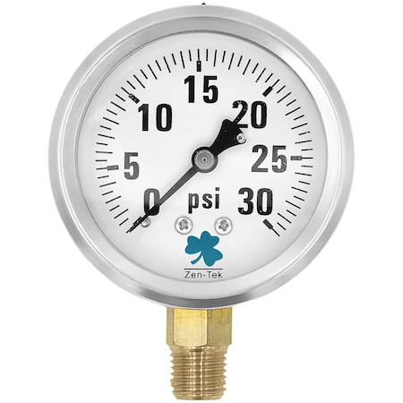 Zenport Glycerin Liquid Filled Pressure Gauge, 30 PSI, 50PK LPG30