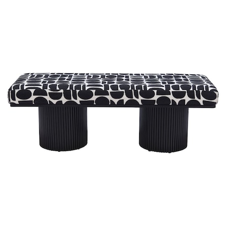 Homeroots 49in White and Black Fabric and Solid Wood Upholstered Bench 668858