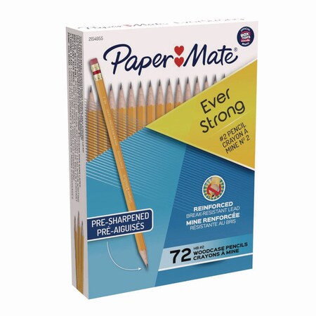 Paper Mate EverStrong #2 Pencils, HB #2, Black Lead, Yellow Barrel, 72PK 2154955