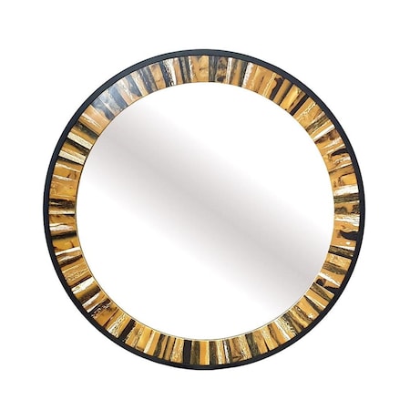 Homeroots 32" Brown and Black Faux Stone Round Framed Accent Mirror 485063