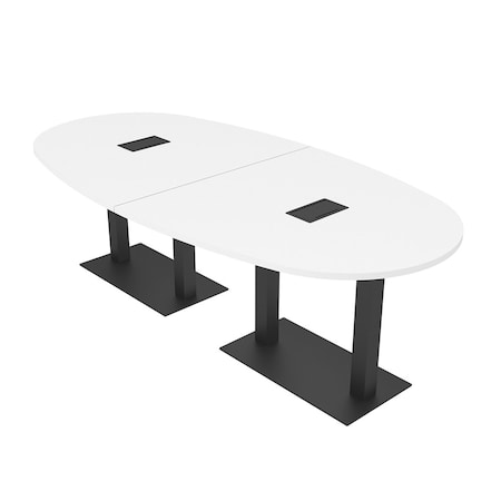 Skutchi Designs Boval Conference Table With Power Unit, 48 in W, 96 in L, White HAR-BOVL-48X96-DOU.BK-W960-EBLK