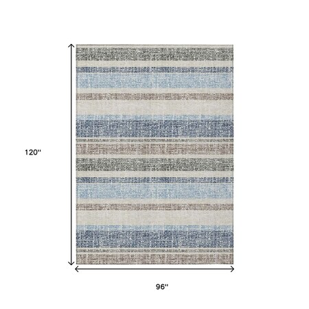 Homeroots 8' X 10' Navy Blue And Beige Striped Washable Indoor Outdoor Area Rug 632230