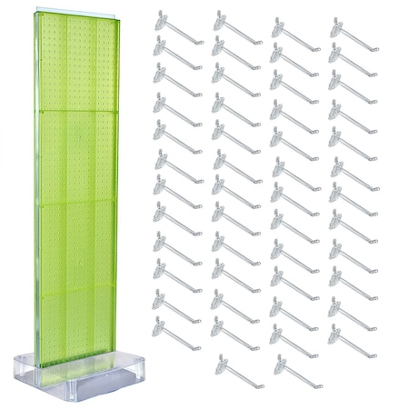 Azar Displays Green Two-Sided Pegboard Floor Display On Studio Base with 50 6in Clear Hooks 700770-GRE-6C50