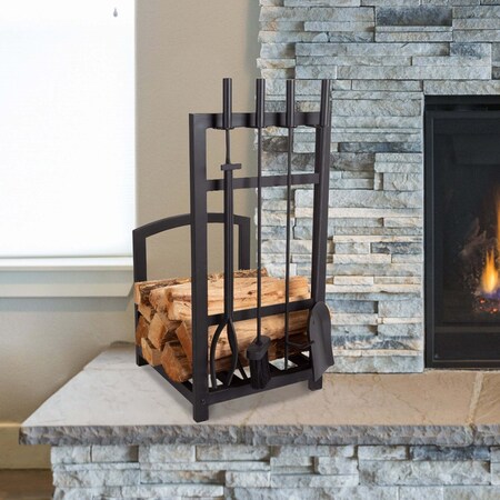 Lavish Home 5-Piece Fireplace Tool Set and Log Rack Mission-Style Firewood Holder for Hearth 80-FPTS-3