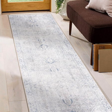 World Rug Gallery Vintage Boho Medallion Machine Washable Non Slip Runner Rug 2 ft 6 in x 7 ft Blue 6025BLUE2X7