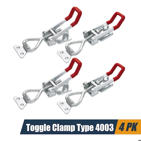 Powertec Toggle Clamp 1320lbs Holding Capacity, Type-4003 Adjustable Pull Action Latch Lock Hole, 4PK 20347-P4