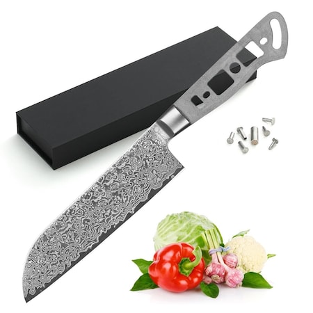 Katsura Cutlery 7 in. 67 Layers Damascus Steel Santoku Chef Knife Blank Woodworking Project Kit CKGD6B-no logo