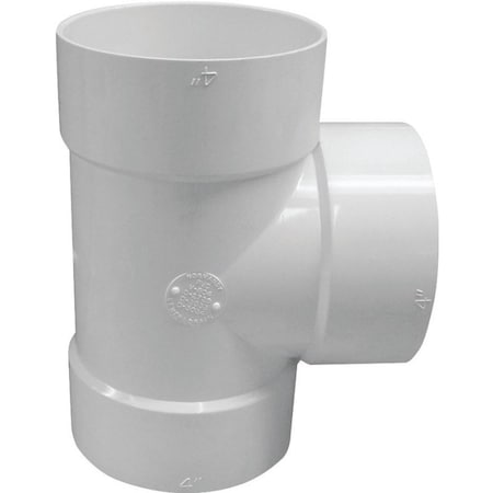 Genova CANPLAS Bullnose Pipe Tee, 6 x 4 in, Hub, PVC, White 414108BC