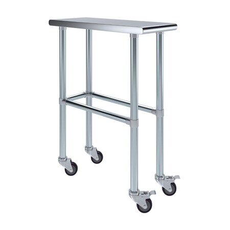 Amgood 30in D x 12in L Stainless Steel Open Base Table, 3in Casters AMG WT-3012-RCB-WHEELS-Z