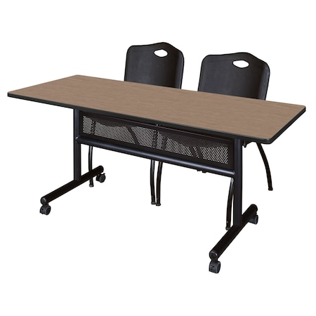 Regency Kobe Flip-Top Privacy Nesting Table W/ 2 M Stack Chairs, 60 in W, 30 in L, Noble Oak MKFTM6030NO47BK