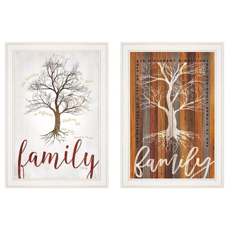 Homeroots Set Of Two Family Tree or Roots White Framed Print Wall Art, 2PK 415804