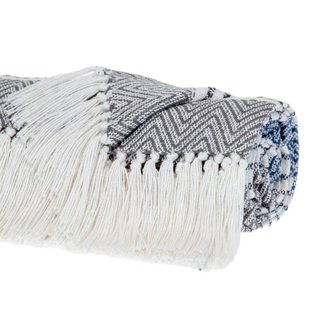 Homeroots Charcoal Woven Cotton Striped Throw Blanket 478686