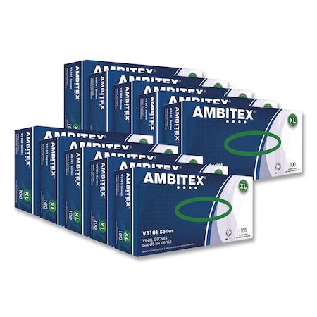 Ambitex V5101 Series Latex-Free Lightly Powdered Vinyl Gloves, X-Large, 3 mil Thick, 9" Long, Clear, 1000PK VXL5101