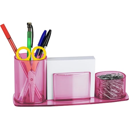 Acrimet Millennium Desktop Organizer Cup Caddy Plastic with 200 Sheets Memo Paper Clear Pink Color 740.8