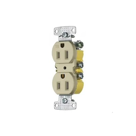 Hubbell Wiring Device-Kellems Straight Blade Receptacle, 5-15R, 15 A, 125V AC, 2 Pole, 3 Wire, Surface Mount, Grounded DR15STITR