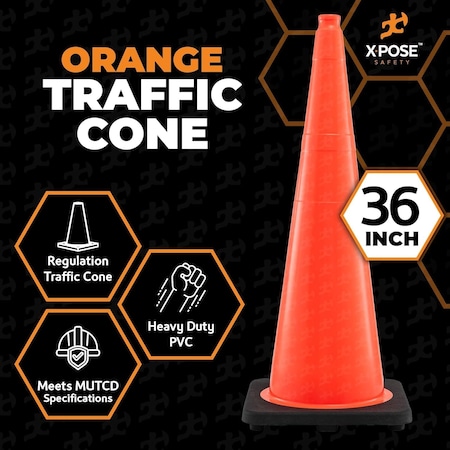 Xpose Safety 36 Inch Multipurpose PVC Orange Traffic Cone, 12lb base, 24PK OTC36-12L-24-X