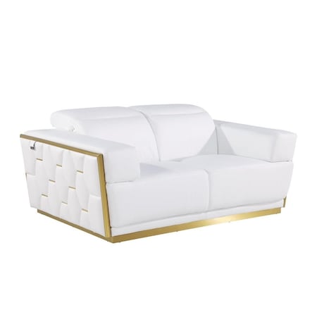 Homeroots 70" White And Silver Italian Leather Loveseat 551603