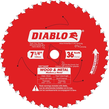 Diablo 7-1/4'' 36-Tooth Circular Saw Blade Bulk D0736GPA
