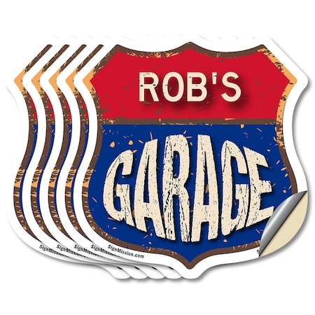 Signmission Rob's Garage, 4 inch X 4 inch, Vinyl Decal, 5PK SHI-D-5PACK-4-383-ROB