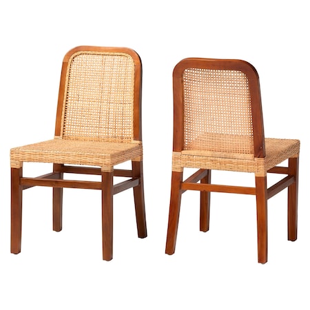 Baxton Studio Caspia MidCentury Modern Walnut Brown Mahogany Wood and Natural Rattan 2Piece Dining Chair Set 211-2PC-12760-ZORO