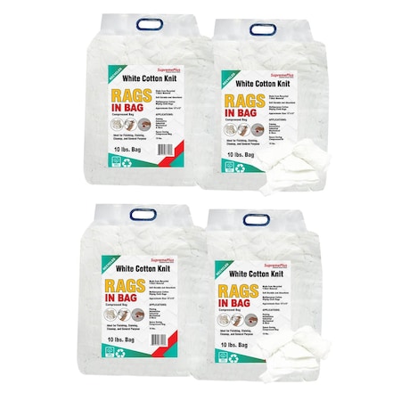 Supremeplus Recycled White Knit T-Shirt Cleaning Rags, 10 lbs. Bag, Pack of 4, 4PK SP-7561