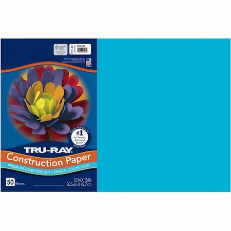 Pacon Tru-Ray® Construction Paper, Atomic Blue, 12" x 18", 50 Sheets/Pk, PK3 103401