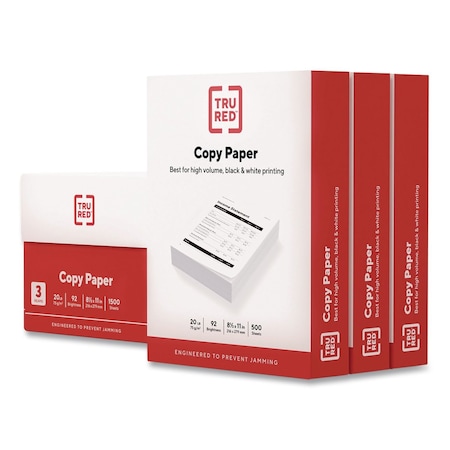 Tru Red Copy Paper, 92 Bright, 20 lb Bond Weight, 8.5 x 11, 1500PK 54052/TR56959