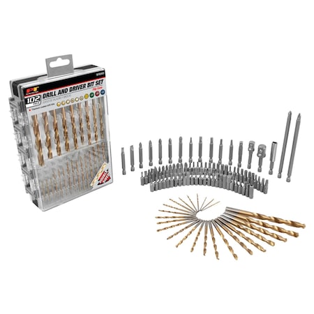 Performance Tool 102 pc. Drill and Driver Bit Set, Titanium Bits, Magnetic Holder, Case W9060